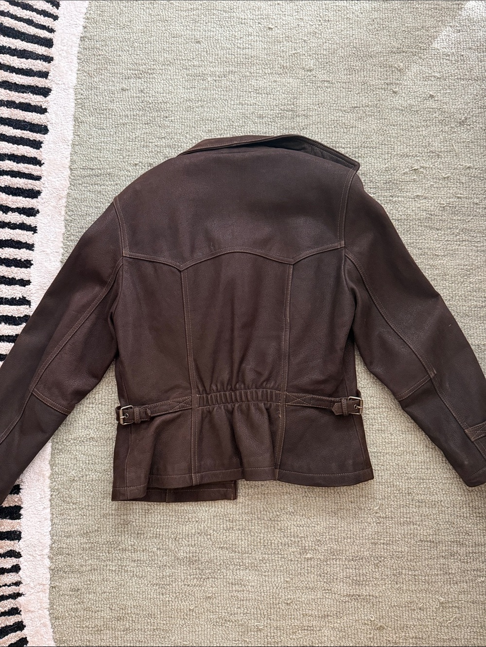 Vintage Brown Genuine Leather Utility Jacket Medium Y2K Moto Buckle Jacket - Picture 5 of 6